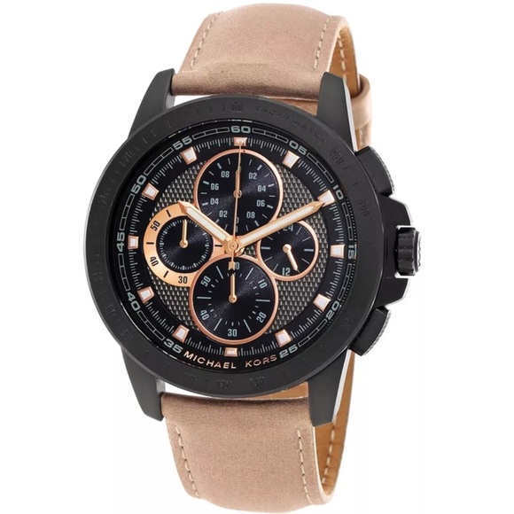 Michael Kors ryker black face tan leather watch - Picture 6 of 7