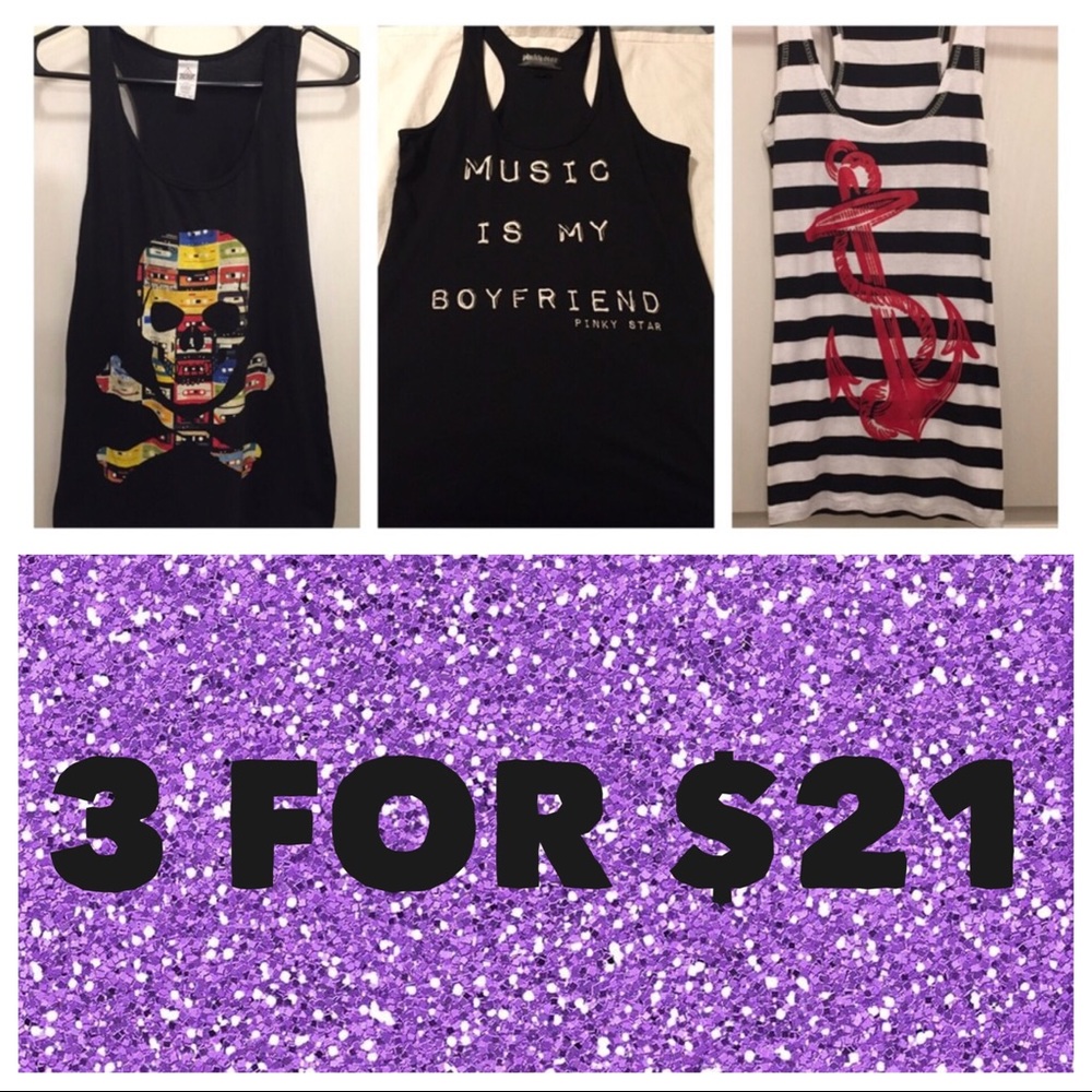 Tank Top Lot! Skull, Anchor and Music is My BF 💀