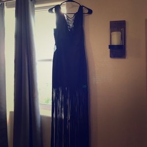 Nasty Gal long black fringe leather dress! Size XS