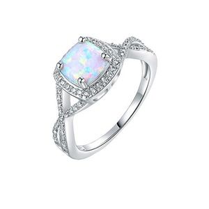 Fire Opal and cubic zirconia cushion cut ring