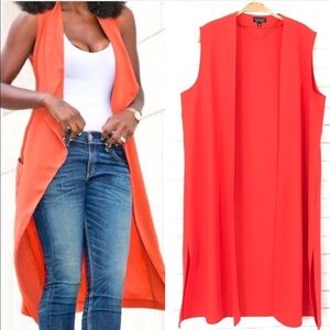 TopShop Long Orange open tailored Vest size 8 TopShop Long Orange open tailored Vest size 8