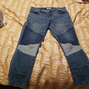 Ankle crop patchwork jeans