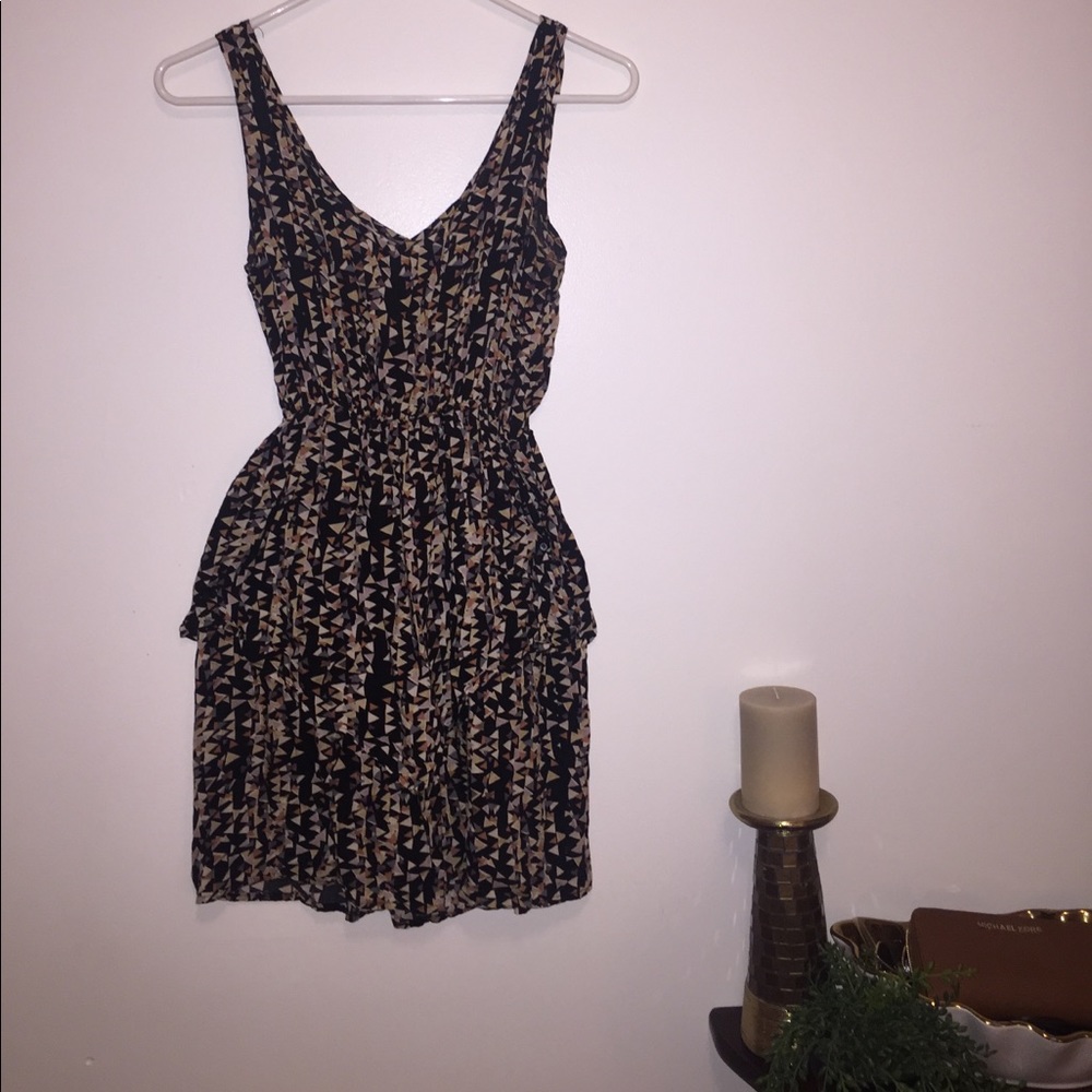 Brown and black geometric pattern dress
