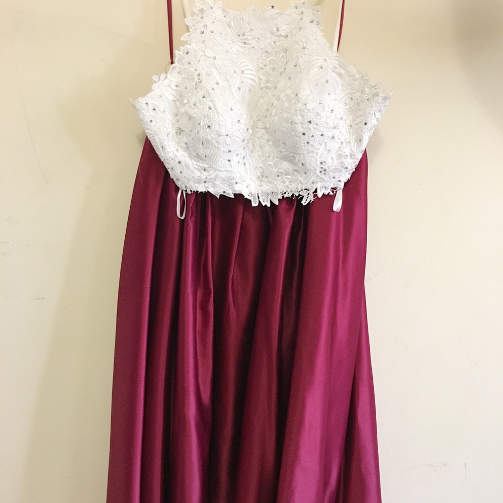 Beautiful White and Burgundy Two Piece Prom Dress