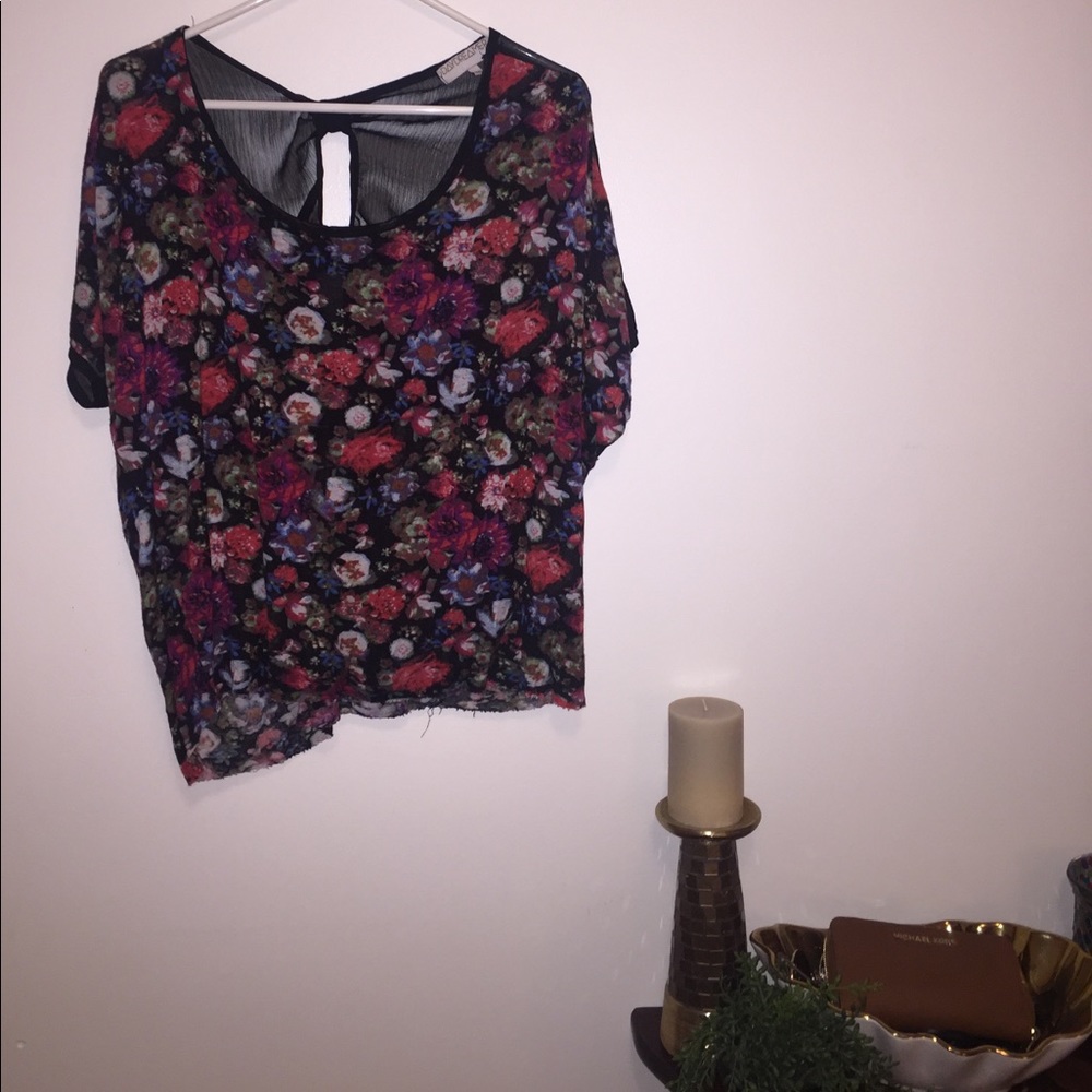 Floral and chiffon open back blouse