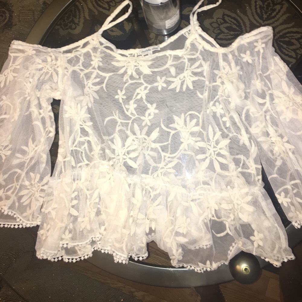 Lace floral peasant style blouse
