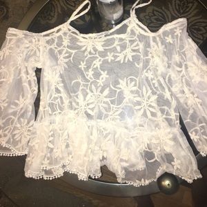 Lace floral peasant style blouse