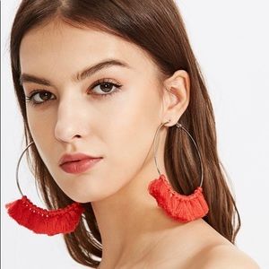 Red tassel oversized hoop earrings Red tassel oversized hoop earrings