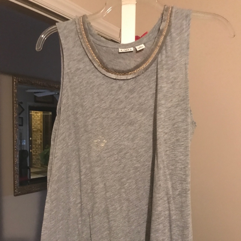 Grey tank with cool gold trim