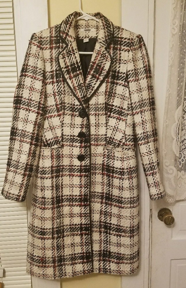 Plaid tweed pea coat