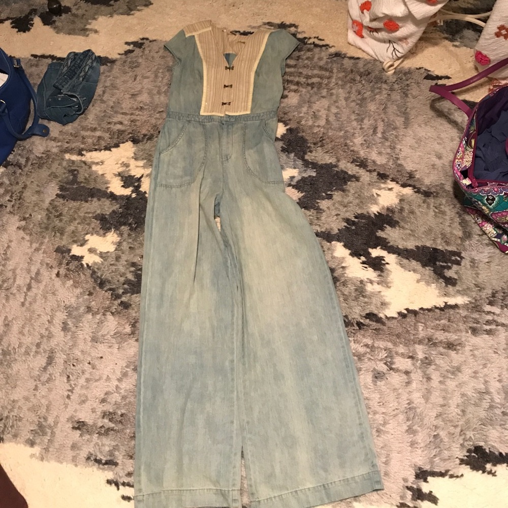Free People wide leg denim jumpsuit
