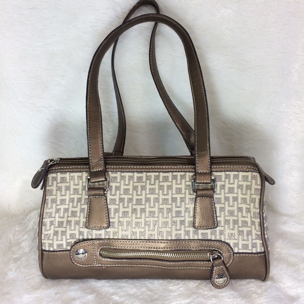 Tommy Hilfiger Gold Ivory Tan Glitter Zip Purse