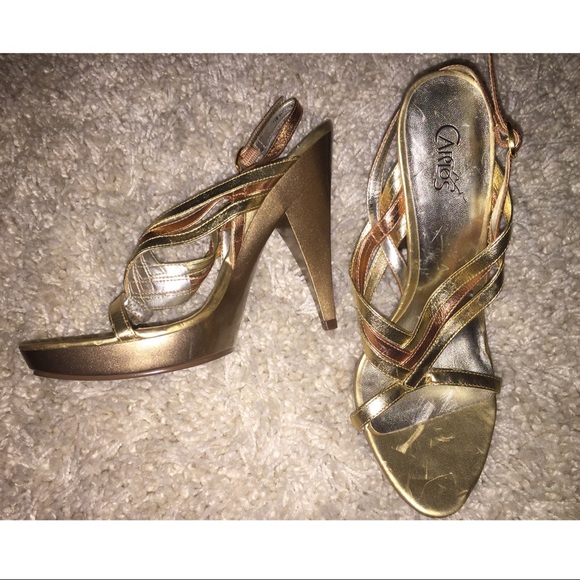 Carlos Santana Marquis Gold Strappy Heels, Sz. 7.5 - Picture 2 of 7