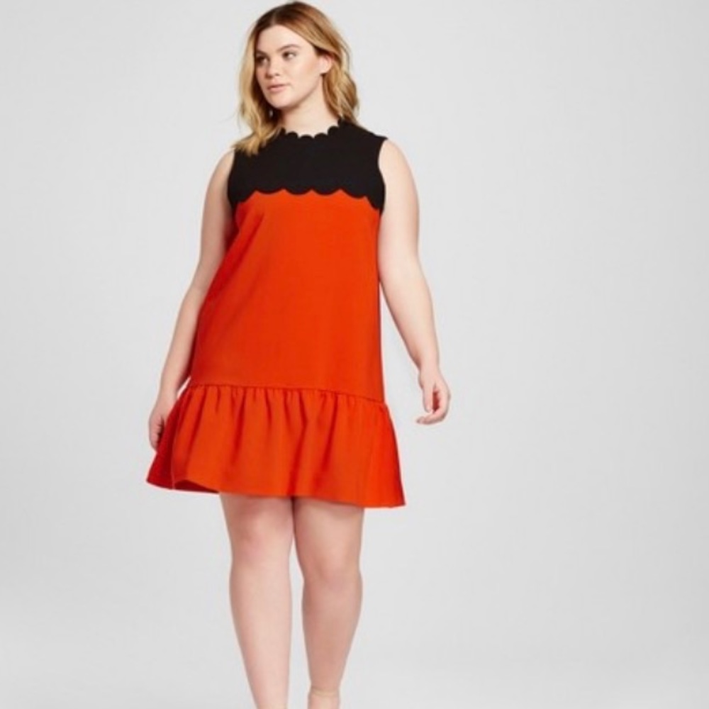 Victoria Beckham Orange Black Scalloped Dress