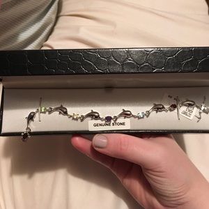 Multicolored sterling silver dolphin bracelet