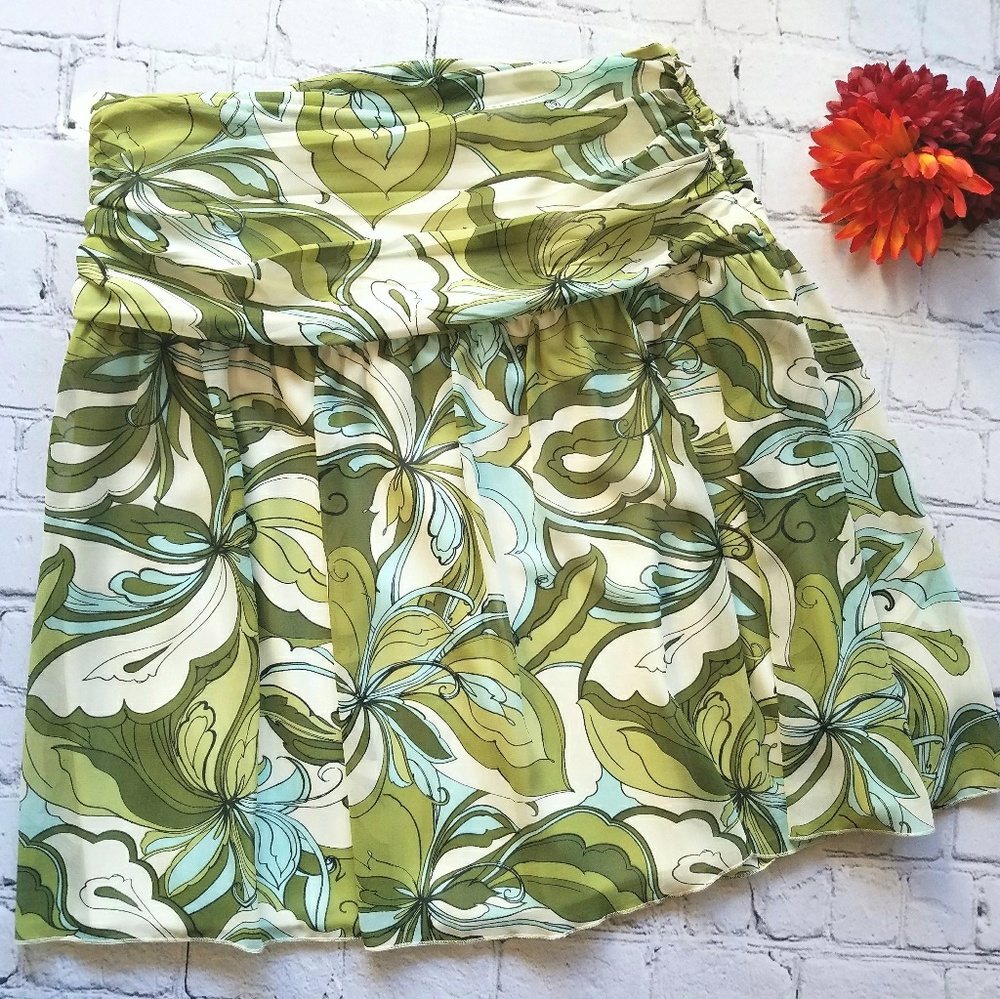 ABS Allen Schwartz Silk Green Floral Skirt Sz 10