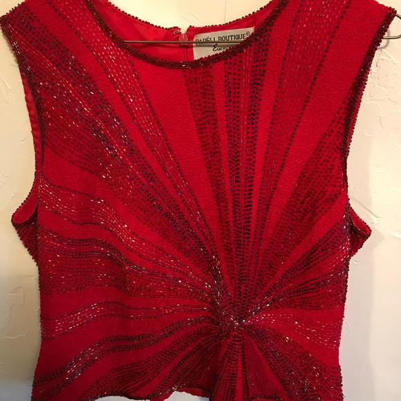 Vintage Red Lined Beaded Sleeveless Blouse - Picture 2 of 3