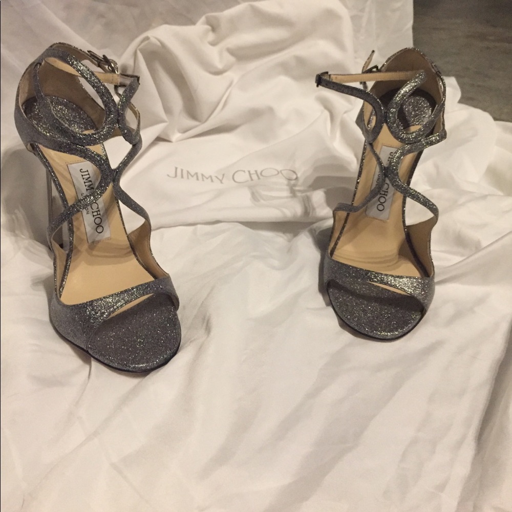 Brand New Jimmy Choo silver glitter Ivette sandal
