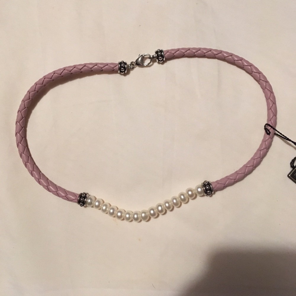 Honora Pearl pink braided leather & pearl necklace