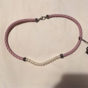 Honora Pearl pink braided leather & pearl necklace