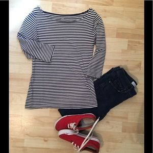 Boatneck Navy Striped Top