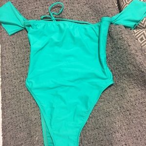 Turquoise Off Shoulder Bathing Suit