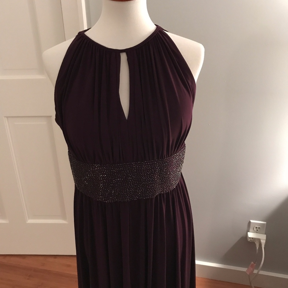 NWT sleeveless beaded jersey gown - eggplant