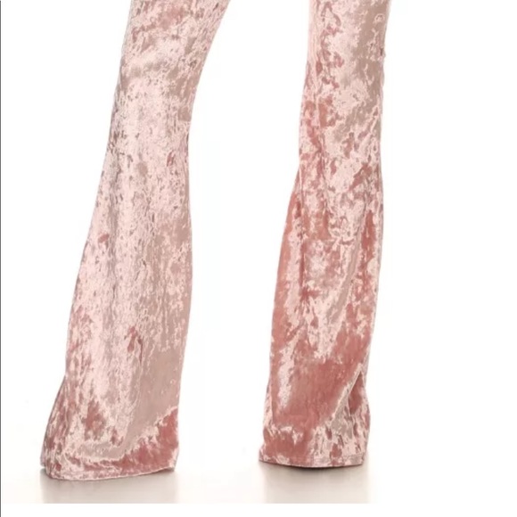 Pink barbie velvet velour bell bottom flared pants festival rave lounge concert - Picture 3 of 4