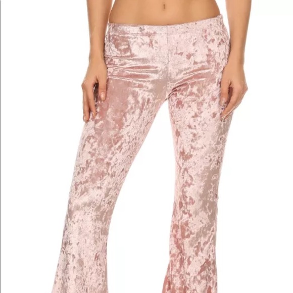 Pink barbie velvet velour bell bottom flared pants festival rave lounge concert - Picture 4 of 4