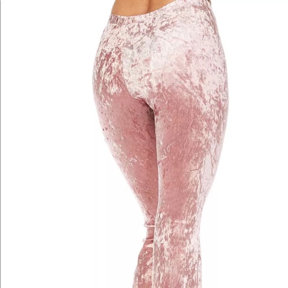 Pink barbie velvet velour bell bottom flared pants festival rave lounge concert - Picture 2 of 4