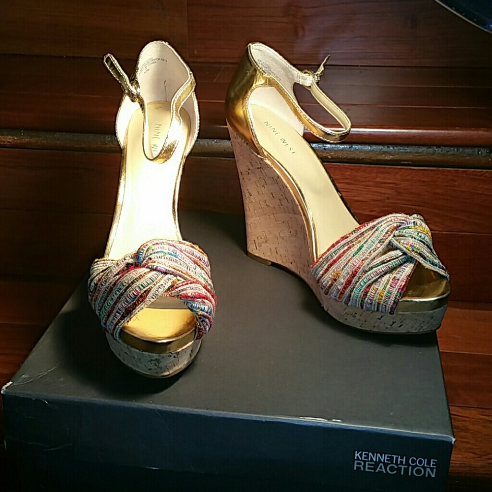 Nine West Gold Metallic Wedges