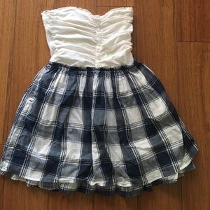 Short blue and white checkered dress