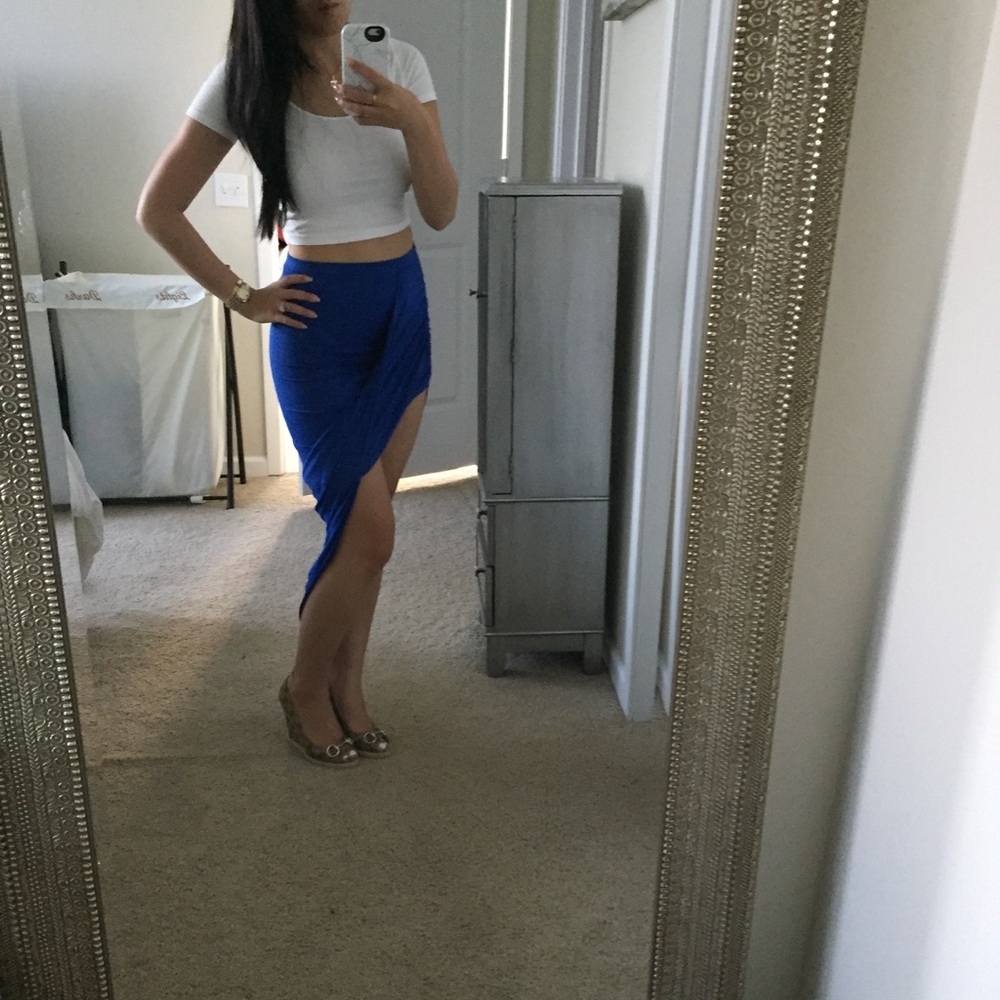 BLUE asymmetrical maxi skirt