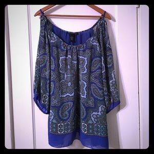 *SOLD* INC Blue Paisley Cold Shoulder Blouse