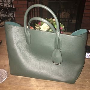 Leather tote bag, dark green,
