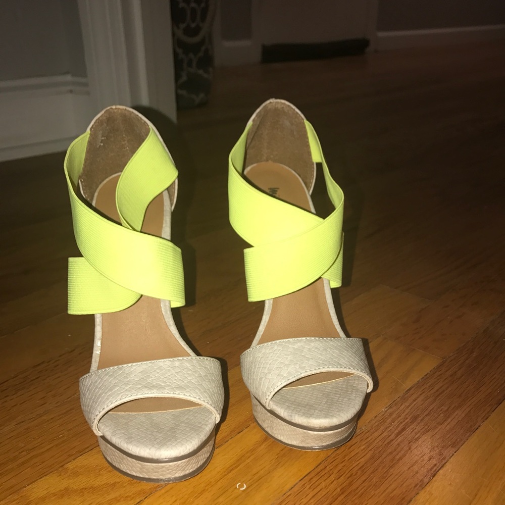Stone colored & neon yellow heels