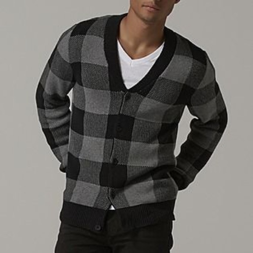 Adam Levine Black and Grey Gingham Cardigan
