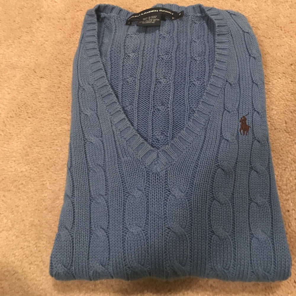 Ralph Lauren cable V-neck sweater.