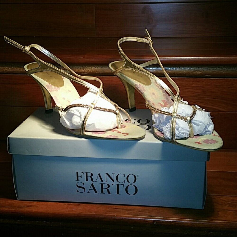 Nine West Gold Metallic Chain Strap Heel