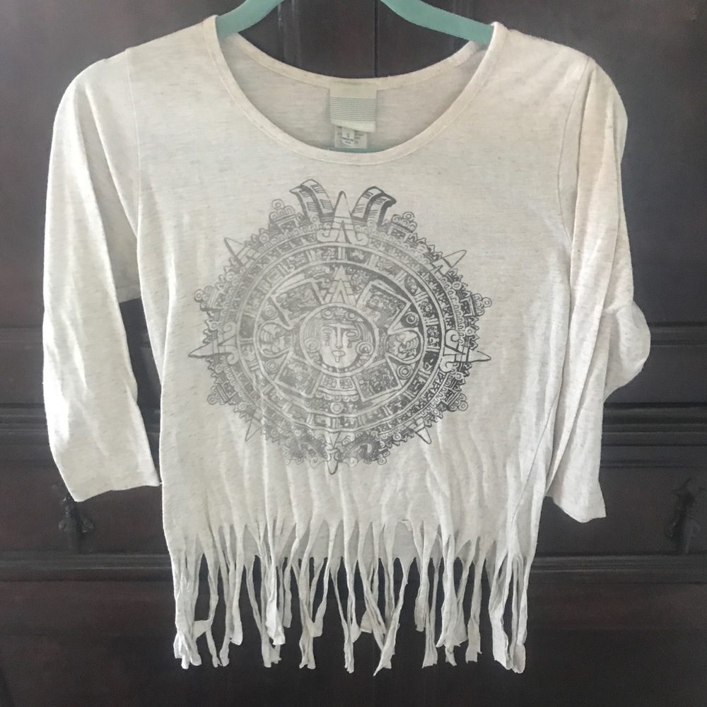 Fringe crop top aztec design