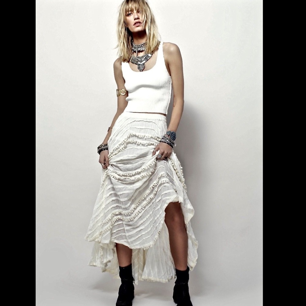 Free People Semi Sheer Tassel Full Swing Skirt  M - Picture 2 of 6