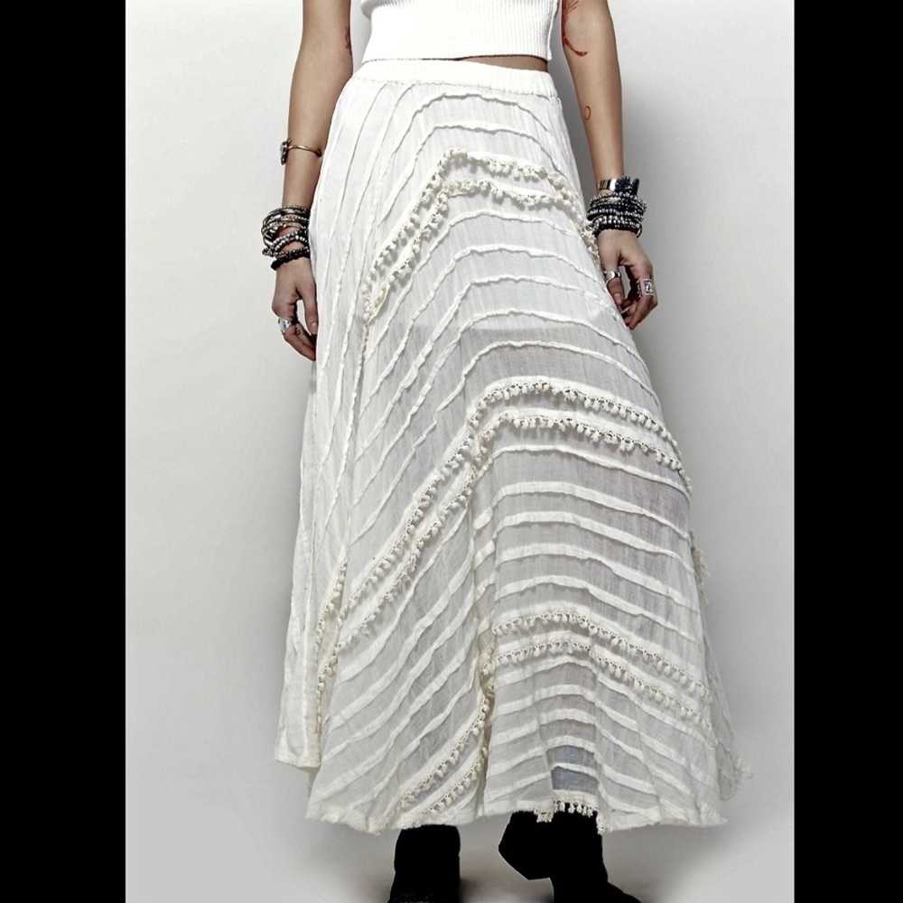 Free People Semi Sheer Tassel Full Swing Skirt  M - Picture 3 of 6