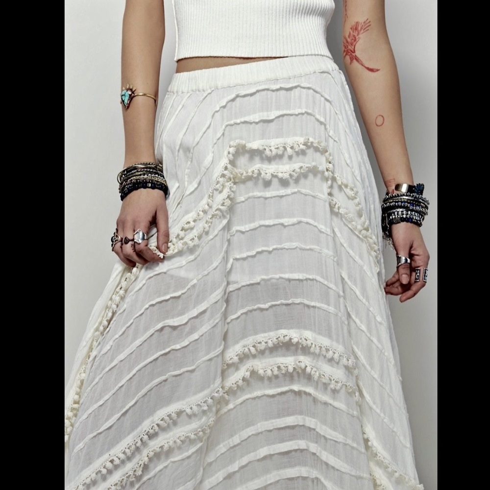 Free People Semi Sheer Tassel Full Swing Skirt  M - Picture 6 of 6