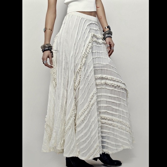 Free People Semi Sheer Tassel Full Swing Skirt  M - Picture 5 of 6