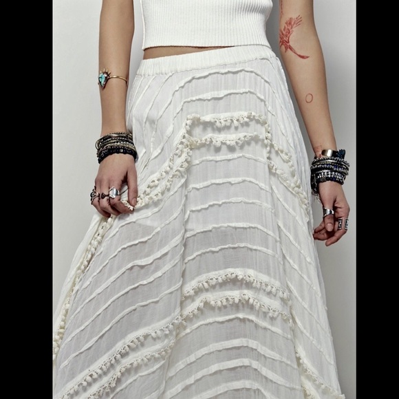 Free People Semi Sheer Tassel Full Swing Skirt  M - Picture 6 of 6