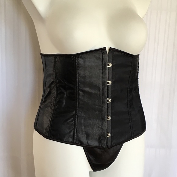 NIP Black satin underbust boned corset/waist train - Picture 2 of 4