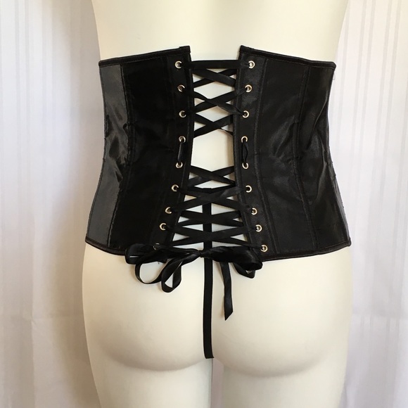 NIP Black satin underbust boned corset/waist train - Picture 4 of 4