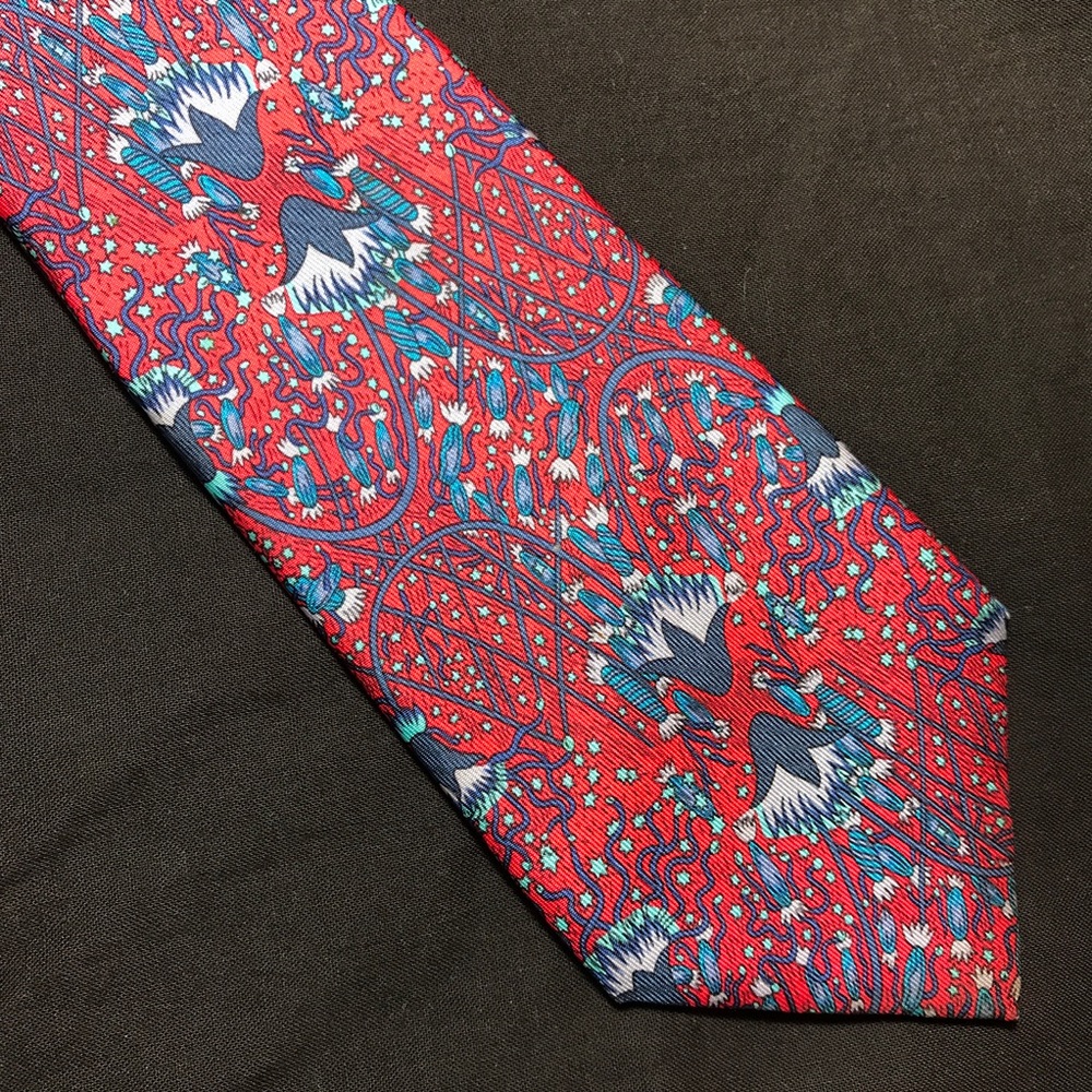 Hermes vintage Necktie interesting red and blue
