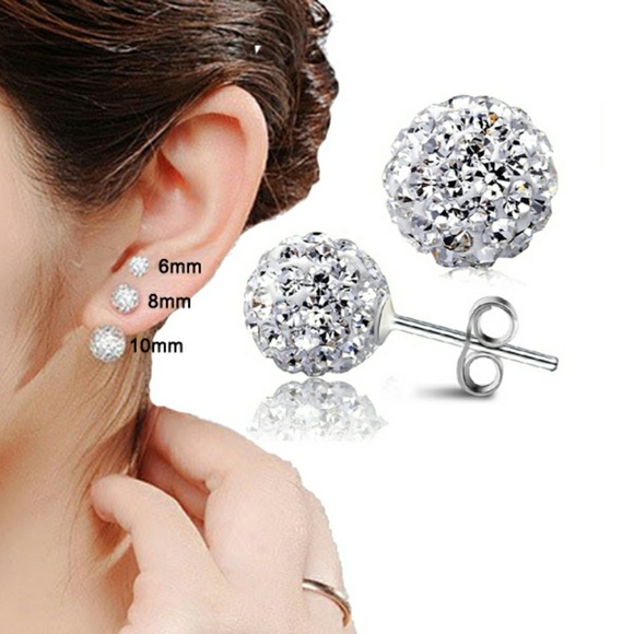 ⭐2/$10 White Shamballa Stud Earrings - Picture 3 of 3
