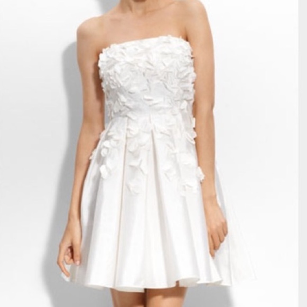 Calvin Klein white strapless petal dress